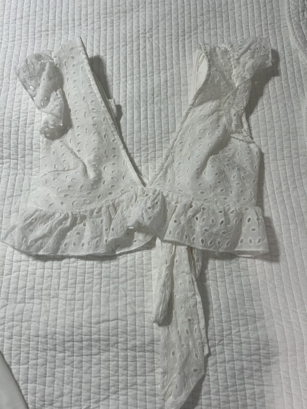 White Eyelet Tie-Front Women's Top